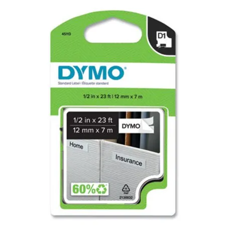 Dymo - DYM-45113 - D1 High-performance Polyester Removable Label Tape, 0.5 X 23 Ft, Black On White