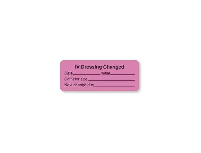 United Ad Label - UAL - ULIV246 - Pre-printed Label Ual Anesthesia Label Pink Paper Iv Dressing Changed Date_int_catheter Size_ Black Syringe Label 7/8 X 2-1/4 Inch
