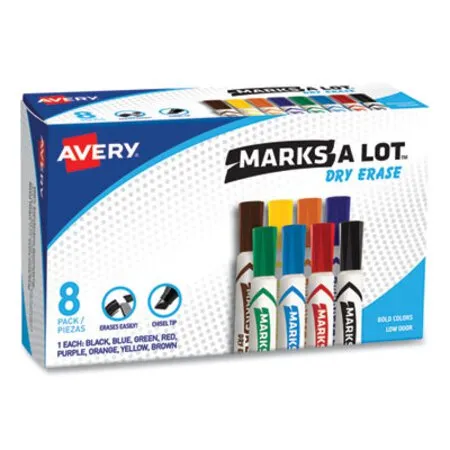Avery - AVE-24411 - Marks A Lot Desk-style Dry Erase Marker, Broad Chisel Tip, Assorted Colors, 8/set (24411)
