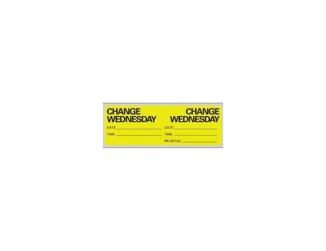 Precision Dynamics - N-7334 - Pre-Printed Label Advisory Label Yellow Paper Change Wednesday  Date  Time  Rn Initial Black Syringe Label 1 X 2-15/16 Inch