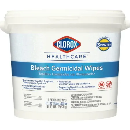 Clorox - Clorox Healthcare Bleach Germicidal - 30358 - Clorox Healthcare Bleach Germicidal Surface Disinfectant Cleaner Premoistened Germicidal Manual Pull Wipe 110 Count Pail Chlorine Scent NonSterile