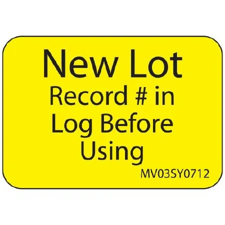 Precision Dynamics - MedVision - MV03SY0712 - Pre-printed Label Medvision Advisory Label Yellow Paper New Lot Record In Log Before Using Black Alert Label 1 X 1-7/16 Inch