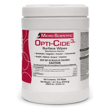Micro Scientific Industries - Opti-Cide3 - MSI100 - Opti Cide3 Opti Cide3 Surface Disinfectant Cleaner Premoistened Broad Spectrum Manual Pull Wipe 100 Count Canister Alcohol Scent NonSterile