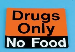 Health Care Logistics - Indeed - 2381-01 - Pre-printed Label Indeed Auxiliary Label Orange Vinyl Drugs Only No Food Black / White Safety And Instructional 3 X 3-5/8 Inch