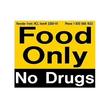 Health Care Logistics - Indeed - 2380-01 - Pre-printed Label Indeed Auxiliary Label Orange Vinyl Food Only No Drugs Safety And Instructional 3 X 3-5/8 Inch