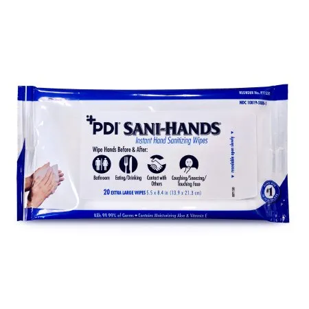 PDI - Professional Disposables - Sani-Hands - P71520 - Professional Disposables Sani Hands Hand Sanitizing Wipe Sani Hands 20 Count Ethyl Alcohol Wipe Soft Pack