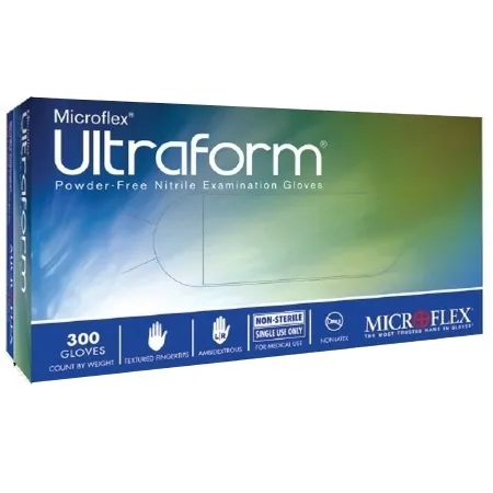Microflex Medical - Ultraform - UF-524-M - Exam Glove Ultraform Medium Nonsterile Nitrile Standard Cuff Length Textured Fingertips Blue Not Rated