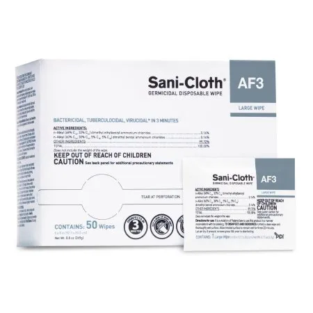 PDI - Professional Disposables - Sani-Cloth AF3 - H59200 - Professional Disposables Sani Cloth AF3 Sani Cloth AF3 Surface Disinfectant Cleaner Premoistened Germicidal Manual Pull Wipe 50 Count Individual Packet Unscented NonSterile