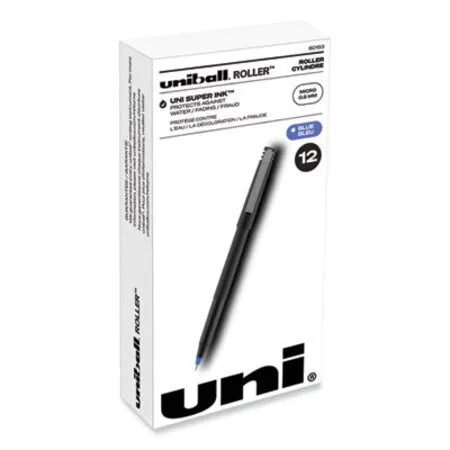uniball - UBC-60153 - Roller Ball Pen, Stick, Extra-fine 0.5 Mm, Blue Ink, Black/blue Barrel, Dozen