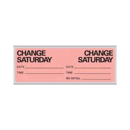 Precision Dynamics - N-7361 - Pre-Printed Label Advisory Label Fluorescent Red Paper Change Saturday  Date  Time  Rn Initial Black Syringe Label 1 X 2-15/16 Inch