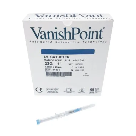 Retractable Technologies - VanishPoint - 31331 -  Peripheral IV Catheter  22 Gauge 1 Inch Retracting Safety Needle