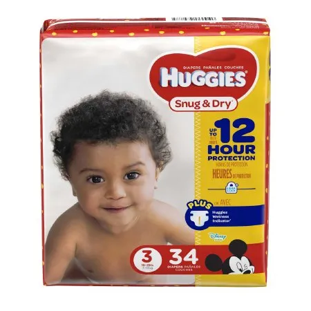 Kimberly Clark - 43087 - Diapers, Huggies Snug And Dry, Step 3, Jumbo Pack, 34/Pk, 4pk/Cs