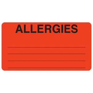 Tabbies - MAP1630 - Pre-printed Label Allergy Alert Red Allergies Alert Label 1-3/4 X 3-1/4 Inch