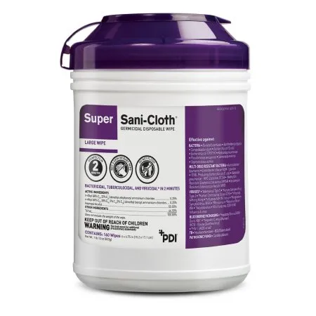 PDI - Professional Disposables - Super Sani-Cloth - Q55172 - Professional Disposables Super Sani Cloth Super Sani Cloth Surface Disinfectant Cleaner Premoistened Germicidal Manual Pull Wipe 160 Count Canister Alcohol Scent NonSterile