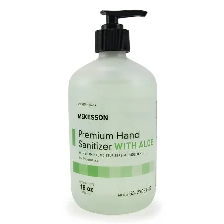 McKesson - 53-27037-18 - Premium Hand Sanitizer with Aloe Premium 18 oz. Ethyl Alcohol Gel Pump Bottle