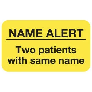 Tabbies - MAP1050 - Pre-printed Label Warning Label Yellow Name Alert Two Patients With The Same Name Name Alert Black Alert Label 7/8 X 1-1/2 Inch
