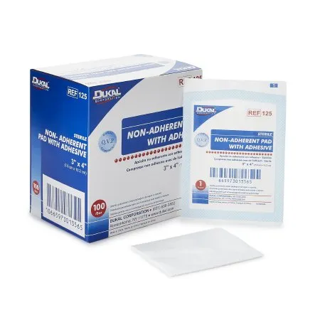 Dukal - 125 - Non-Adherent Dressing with Adhesive Dukal 3 X 4 Inch Cotton Rectangle White Sterile