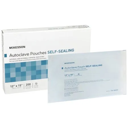 McKesson - 16-6422 - Sterilization Pouch Ethylene Oxide (EO) Gas / Steam 12 X 15 Inch Transparent Blue / White Self Seal Paper / Film