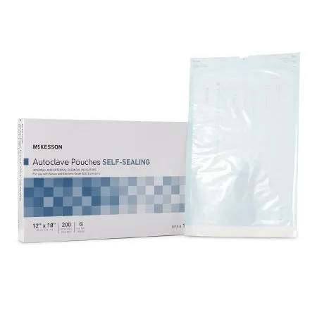 McKesson - 16-6421 - Sterilization Pouch Ethylene Oxide (EO) Gas / Steam 12 X 18 Inch Transparent Blue / White Self Seal Paper / Film