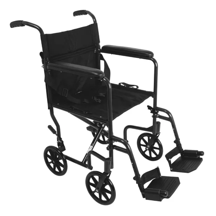 Compass Health Brands - Tca1916bk - Probasics Aluminum Transport Chair With Swing Away Foot Rests, 19&#34; Seat Width, Black, 300 Lb. Weight Capacity, Fixed Full-Length Arms, 8&#34; Wheels.