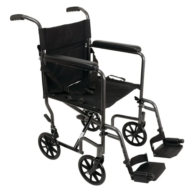 Compass Health Brands - Tcs1916sv - Probasics Carbon Steel Transport Chair With Swing Away Foot Rests, 19&#34; Seat Width, Silver Vein, 300 Lb. Weight Capacity, Fixed Full-Length Arms, 8&#34; Wheels.