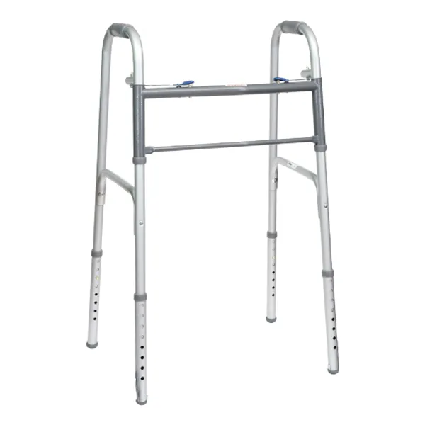 Compass Health Brands - Wksan2b - Probasics Economy Two-Button Steel Walker Without Wheels, Adult. 350 Pound Capacity, 1-Inch Steel Frame Construction, Adjustable Height, Folds Flat. 5&#39;2&#34; - 6&#39;4&#34; Height Range.