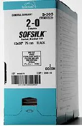 Medtronic / Covidien - S-1783K - COVIDIEN SUTURE SOFSILK WAX SILLICONE COATED BRAIDED SILK 4-0 HE-3 BLACK (BOX OF 12)