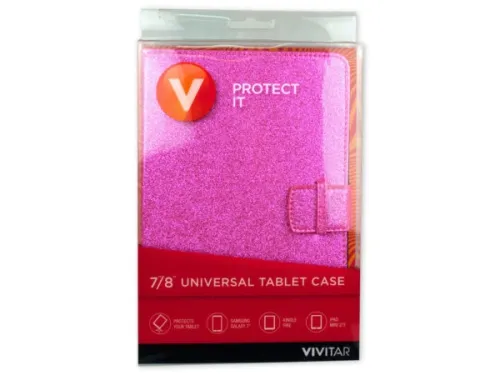 Kole Imports - EC274 - Vivitar Assorted Pink &amp; Silver Glitter Universal Tablet Case