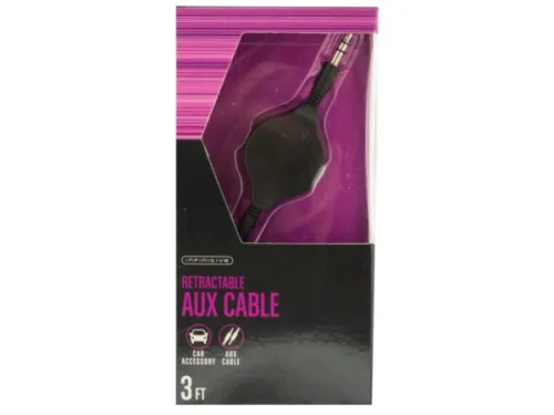 Kole Imports - EC293 - Black Retractable Auxiliary Cable