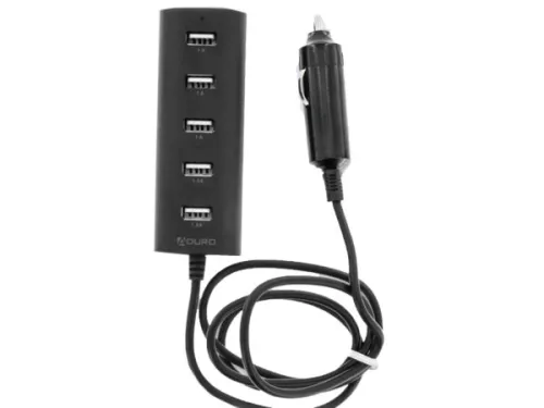 Kole Imports - EN237 - Aduro Power 5 Port 6 Amp Usb Car Charging Hub In Black