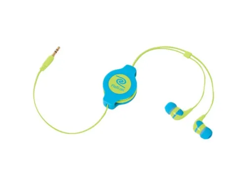 Kole Imports - EN298 - Retractable Neon Blue And Yellow Earbuds