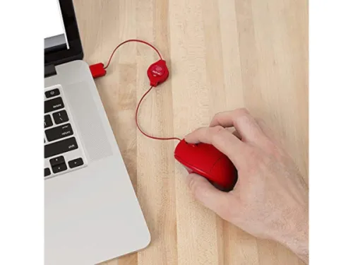 Kole Imports - EN312 - Retrak Flavours Red Retractable Optical Mouse