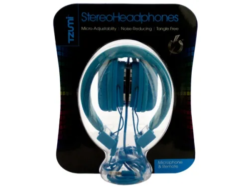 Kole Imports - OF919 - Blue Foldable Stereo Headphones With Microphone &amp; Remote