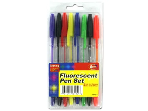 Kole Imports - OP214 - 8 Pack Fluorescent Colored Pen Set