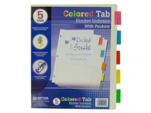 Kole Imports - SC069 - Colored Tab Binder Indexes With Pockets