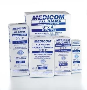 Medicom - 3004 - Sponge, 3" x 3", 12-Ply, 200/sleeve, 20 sleeve/cs (Not Available for sale into Canada)
