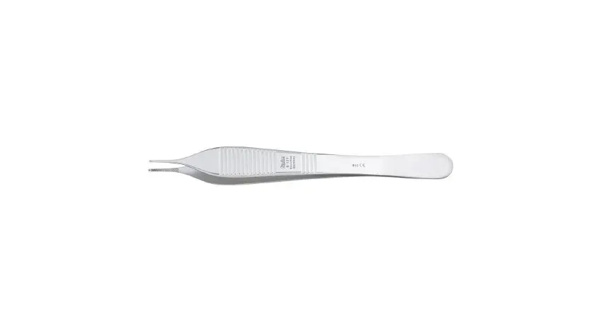 Integra Lifesciences - Miltex - 6-121 -  Tissue Forceps  Adson 4 3/4 Inch Length OR Grade German Stainless Steel NonSterile NonLocking Thumb Handle Straight Delicate  Serrated Tips with 1 X 2 Teeth