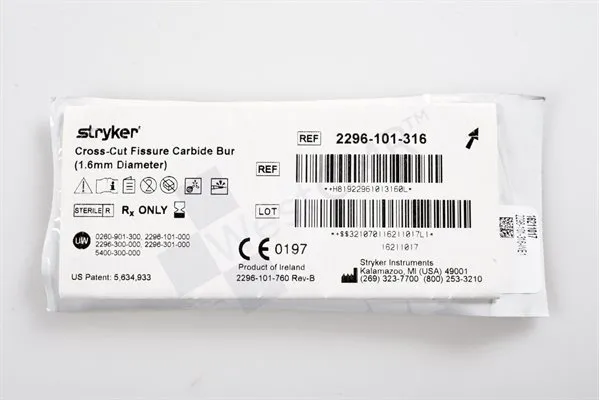 Stryker - 2296-101-316 - STRYKER CROSS-CUT FISSURE CARBIDE BUR 1.6MM DIAMETER